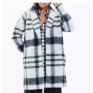 Madewell Women’s Plaid Wool Blend Coat Sherpa Lined Size S Black Gray Jacket